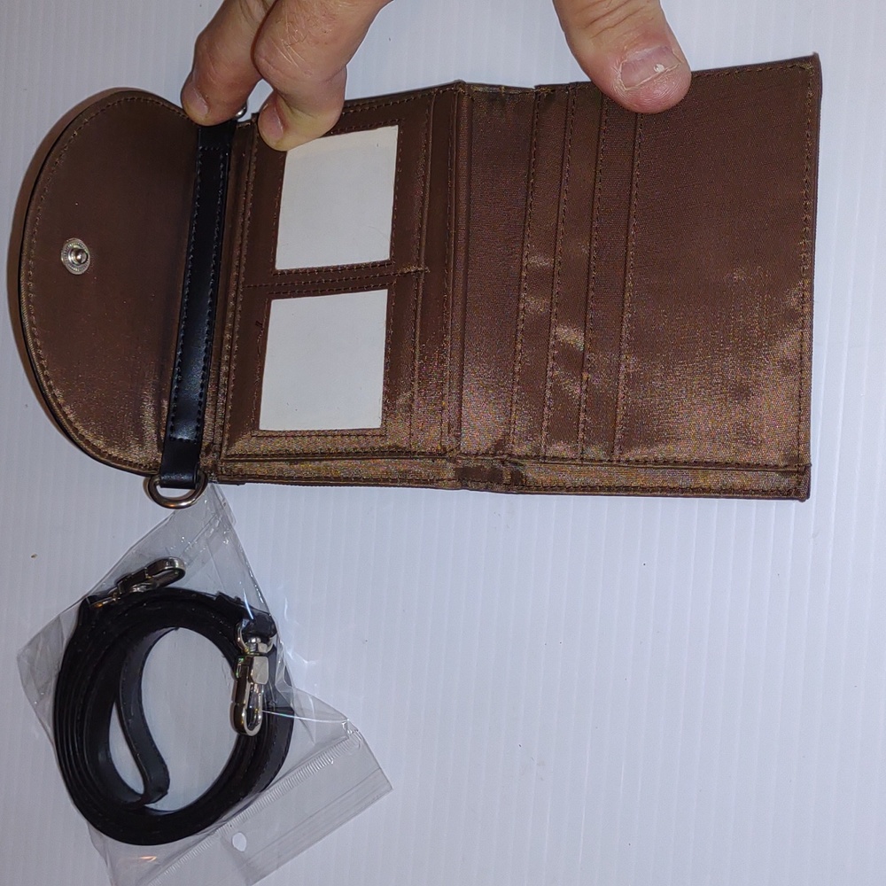 โฎ๏ธVINTAGEโฎ๏ธ JOY MANGANO Mini Wallet Crossbody in Two Tone Brown - Picture 6 of 7